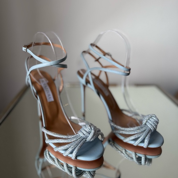 Like new AQUAZZURA Celeste 105mm Crystal Knot Napa & Suede Sandals - Picture 10 of 13
